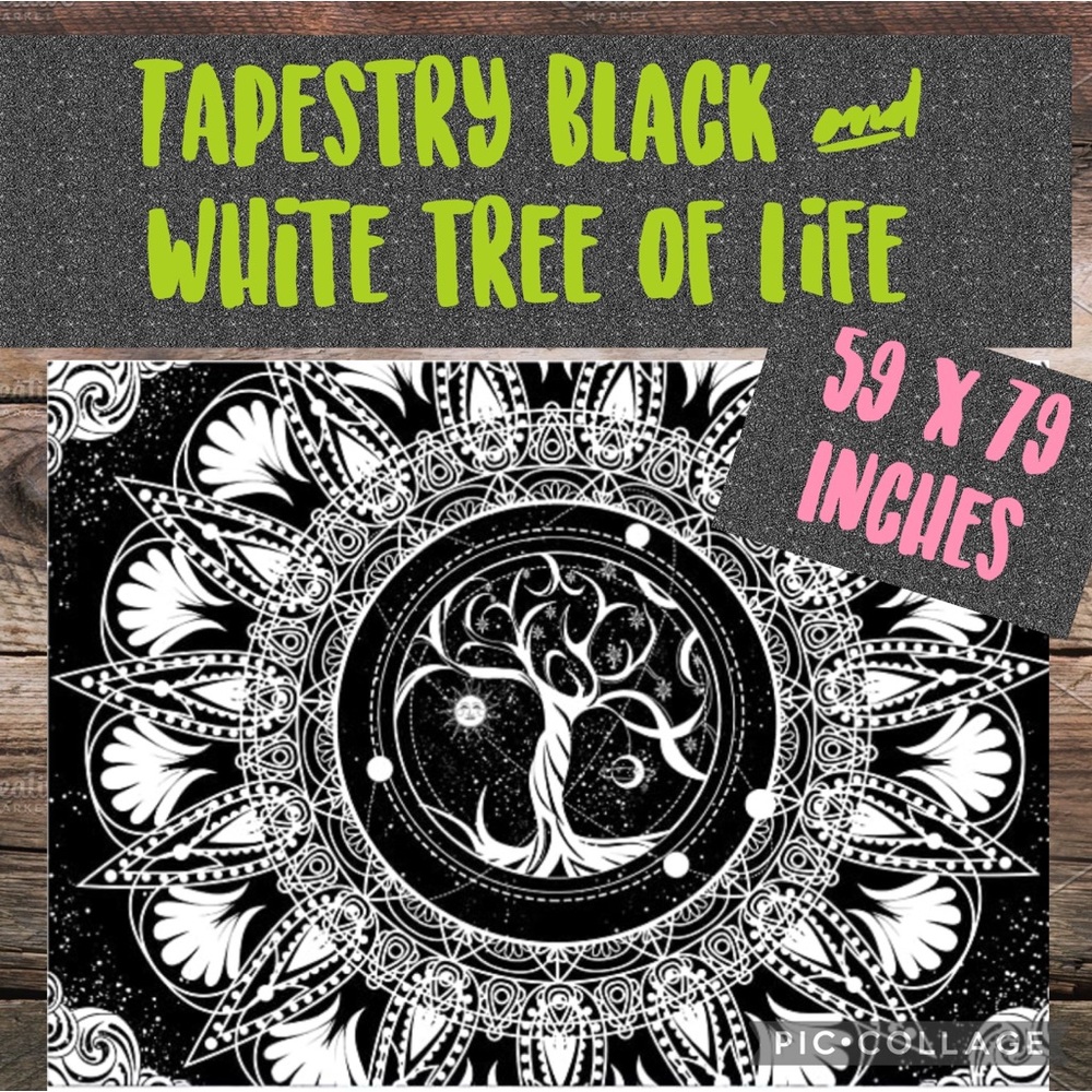 Tree of Life Tapestry Black and White